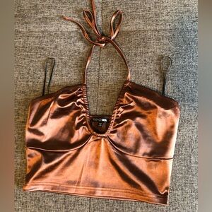 Fashion Nova Shiny Copper Crop Top- Small